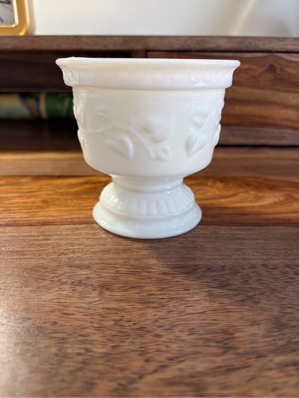 Milk Glass Planter with Leaf Motif